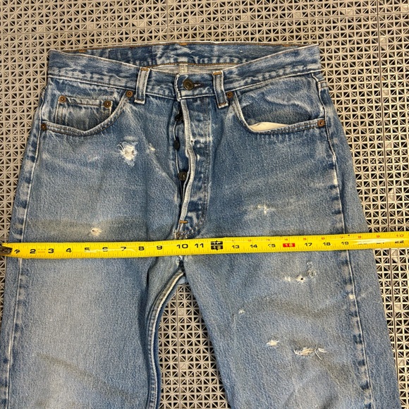 Vintage 1980’s Levi's 501 Distressed Straight Leg Med Wash Jeans - Made in USA - Picture 9 of 12